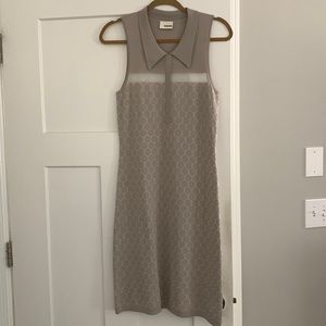 Tan and cream knit fitted dress.